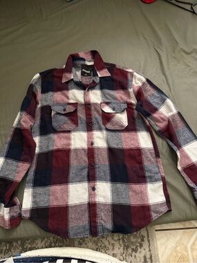 Men's Plaid Button-Up Shirt - Burgundy, Navy & White